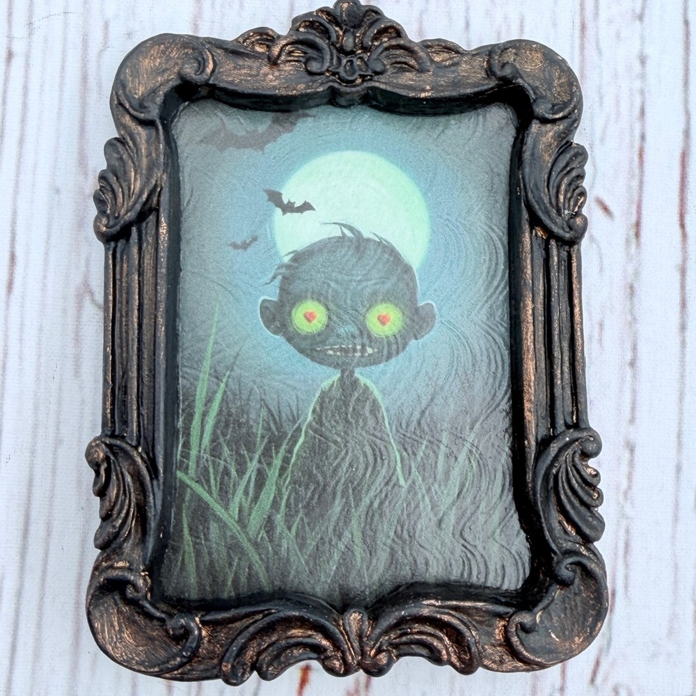 Zombie in‎ Love Ornate Framed Mini Art Print Gothic Halloween Decor 3.5x2.75